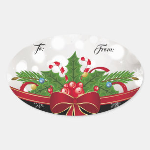 Oval Gift Märkre Sticker-Red Bow Ovalt Klistermärke