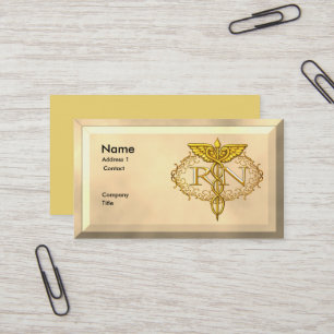 Oval Guld Caduceus RN Nurse Visitkort