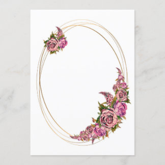 Oval Guldram Med Rosa Akvarellblommor Inbjudningar