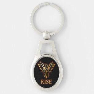 Oval Keychain för Phoenix fågellöneförhöjning Ovalt Silverfärgad Nyckelring