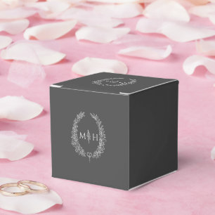 Oval löv monogram grått  vit bröllop presentaskar