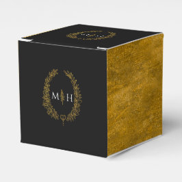Oval löv monogram svart guld vit bröllop presentaskar
