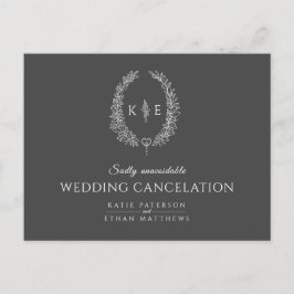 Oval löv, utandningsmonogram bröllop, annullering meddelande vykort