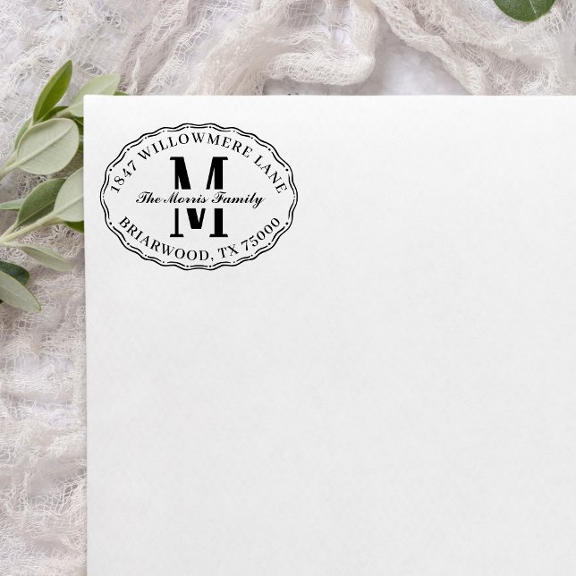 Oval Monogram Returadress  Självfärgande Stämpel (Skapare uppladdad)