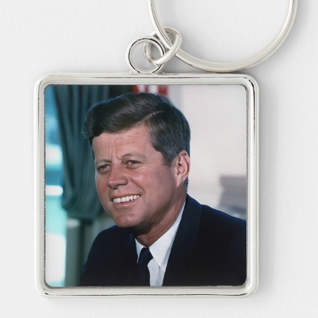 Oval Office President John Jack F. Kennedy Fyrkantig Silverfärgad Nyckelring (Framsidan)