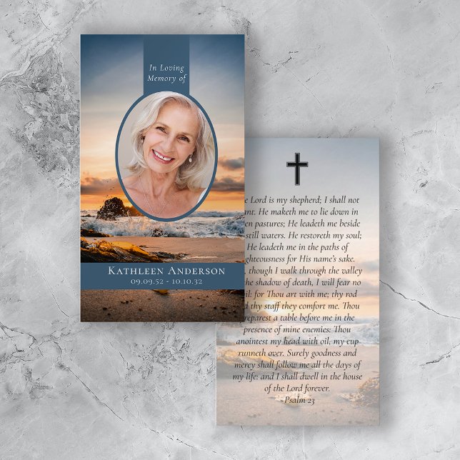 Oval Photo Beach Sunrise Memorial Prayer Card (Skapare uppladdad)