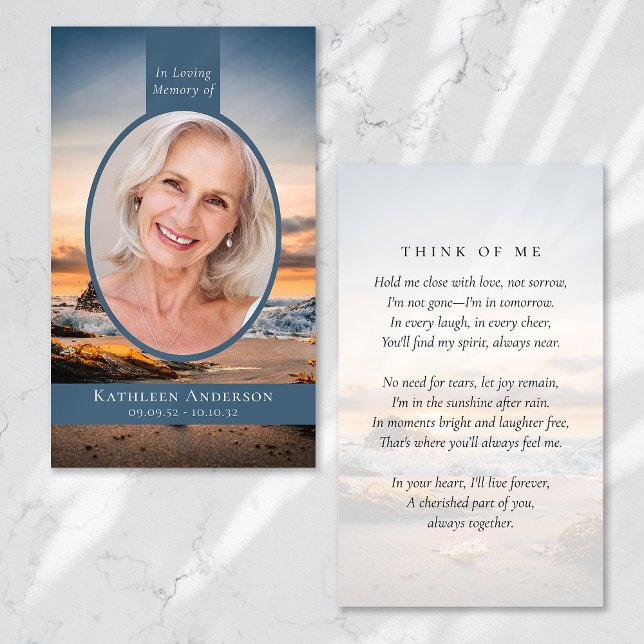 Oval Photo Beach Sunrise Memorial Prayer Card (Skapare uppladdad)