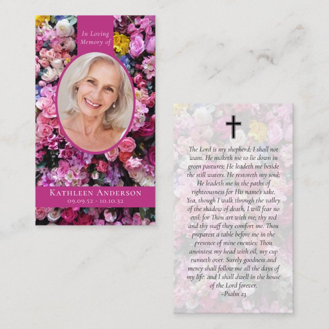 Oval Photo Blommigt Memorial Prayer Card (Fram/baksida)