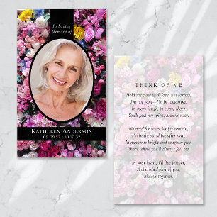 Oval Photo Blommigt Memorial Prayer Card
