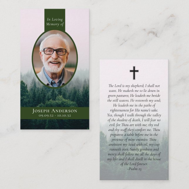 Oval Photo Forest Memorial Prayer Card (Fram/baksida)