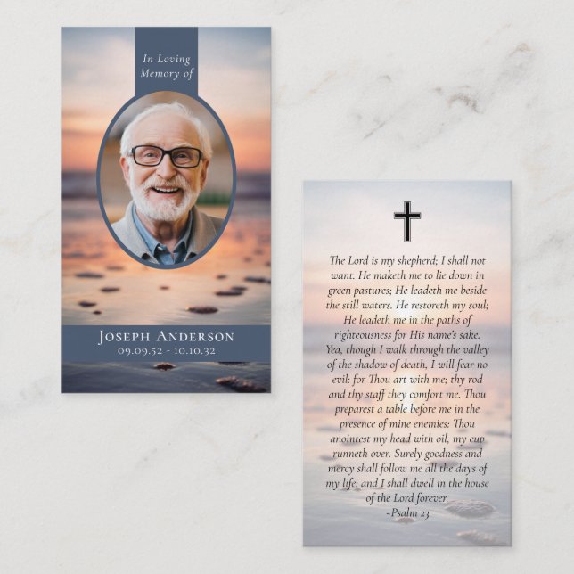 Oval Photo Ocean Memorial Prayer Card (Fram/baksida)