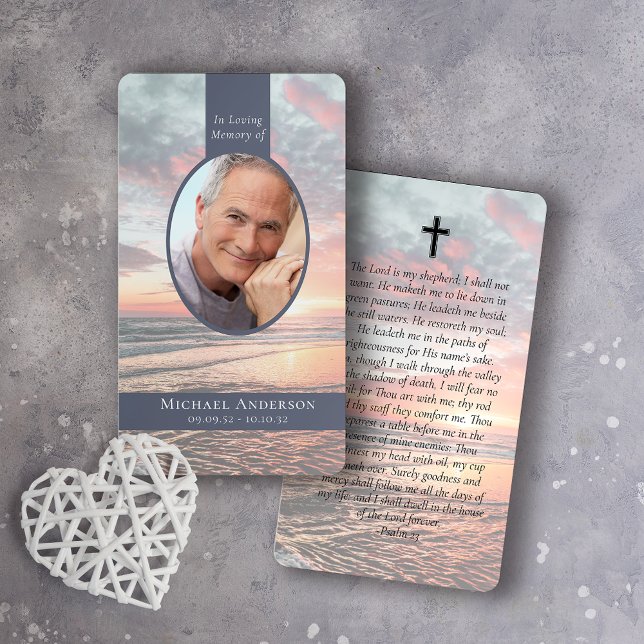 Oval Photo Sunset Ocean Memorial Prayer Card (Skapare uppladdad)