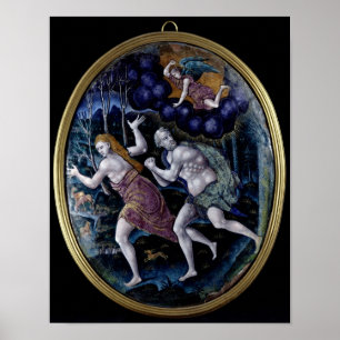 Oval plaque som skildrar Adam och Kväll Poster