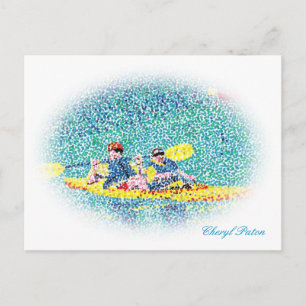 Oval Pointillism kayak flodscen, vykort