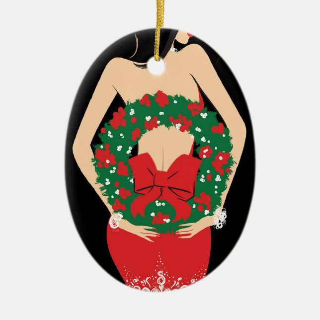 Oval prydnad för kran julgransprydnad keramik (Framsidan)