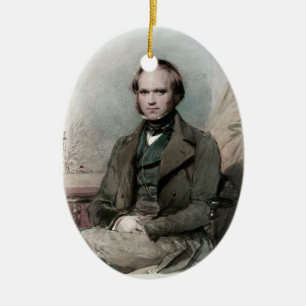 Oval prydnad för ungt Charles Darwin porträtt Julgransprydnad Keramik