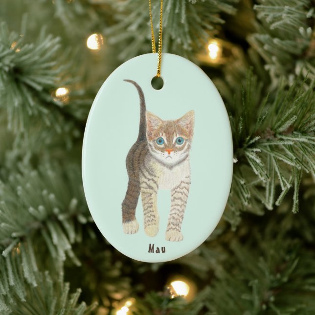 Oval prydnad med tabbykatt julgransprydnad keramik (Träd)