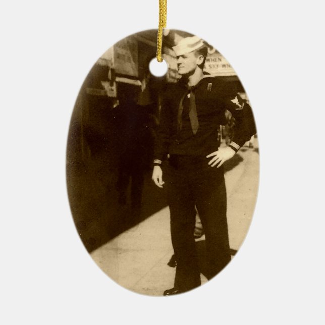 Oval prydnadamerikansjöman julgransprydnad keramik (Framsidan)