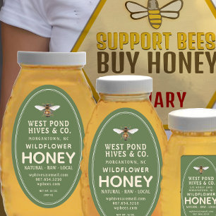 Oval Queenline honey Burk-etikett med bin 16 och 3 Ovalt Klistermärke