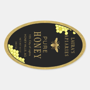 Oval Queenline Honung Burk Bee Apiary Guld Vintage Ovalt Klistermärke