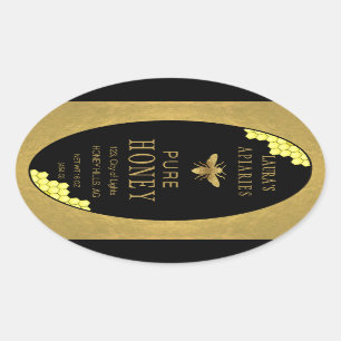 Oval Queenline Honung Burk Bee Apiary Guld Vintage Ovalt Klistermärke