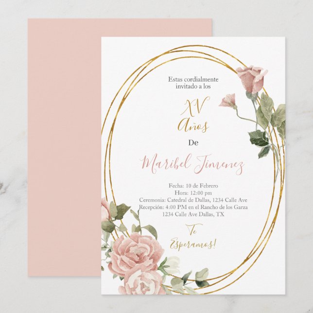 Oval ram Quinceanera-inbjudan på spanska Inbjudningar (Fram/baksida)