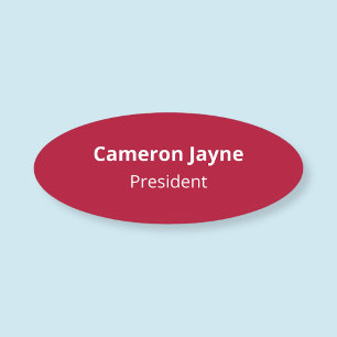 Oval Red Namn bricka Badge Safety Pin eller Magnet Namnbricka