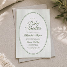 Oval Safirgrön Randig Bebis Shower Inbjudan