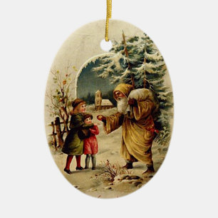 (Oval) Santa för gammal värld prydnad, Julgransprydnad Keramik