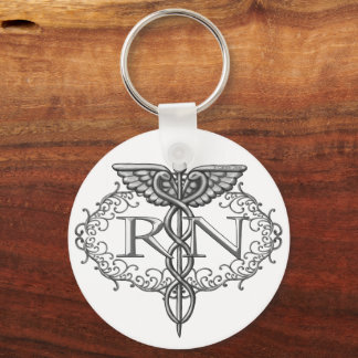 Oval Silver Caduceus RN Nurse Basic Round Keychain Nyckelring