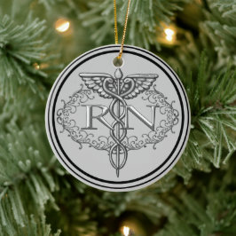 Oval Silver Caduceus RN Nurse Julgransprydnad Keramik