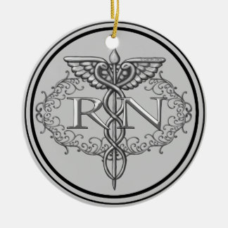 Oval Silver Caduceus RN Nurse Julgransprydnad Keramik