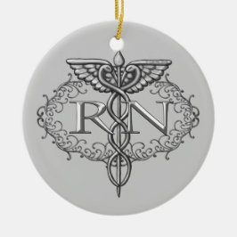 Oval Silver Caduceus RN Nurse Julgransprydnad Keramik