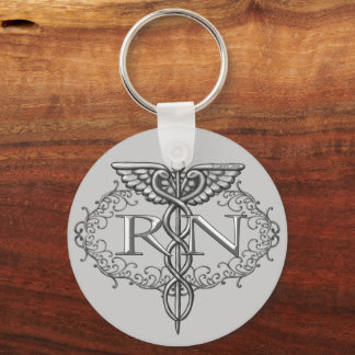 Oval Silver Caduceus RN Nurse Nyckelring