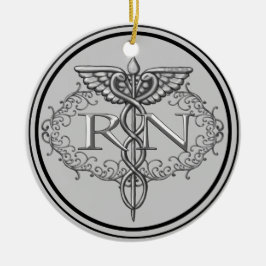 Oval Silver Caduceus RN Sjuksköterska Julgransprydnad Keramik