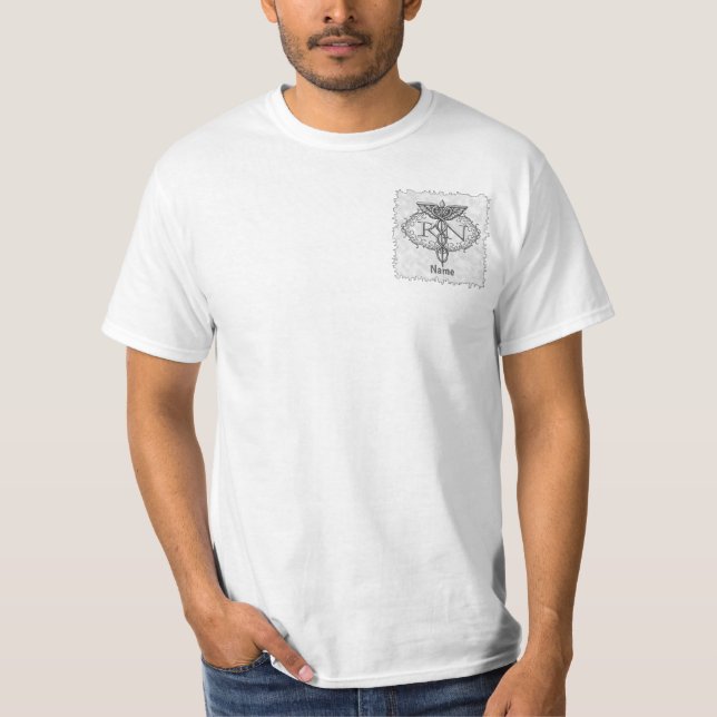 Oval Silver Caduceus RN Sjuksköterska T Shirt (Framsida)