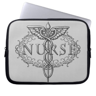 Oval silver caduceus sköterska laptop fodral