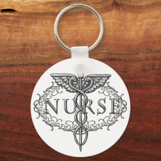 Oval silver caduceus sköterska nyckelring