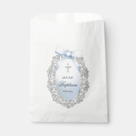 Oval Silver Glitter Frame Blue Bow Baptism