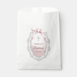 Oval Silver Glitter Ram Rosa Bow Baptism