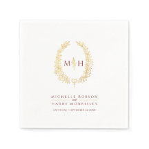 Oval wandekonst löv guld red monogram bröllop