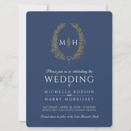 Ovala linjen löv bröllop guld inbjudningar