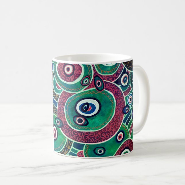 Ovaler för maroncirklar och turkos Original Art Kaffemugg (Framsida höger)