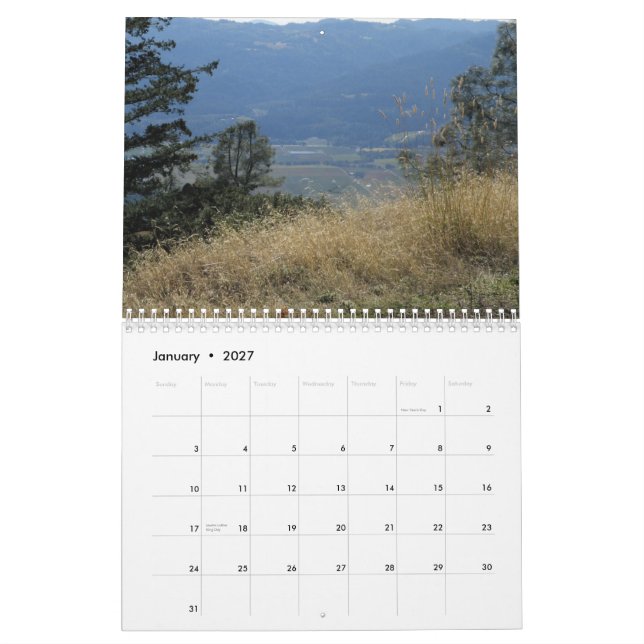 Ovanför den Napa Valley kalendern Kalender (Jan 2027)