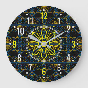 Ovanlig Guld Art Deco-design - svart geometri Stor Klocka