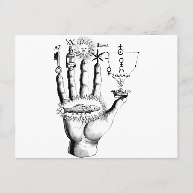 Ovanlig Hand Sol Alchemy Steampunk Vykort (Framsida)