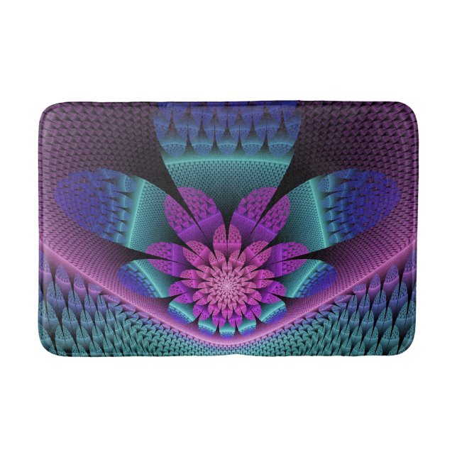 Ovanlig mönstrad färglös fantasy Flower Fractal Badrumsmatta (Framsidan)