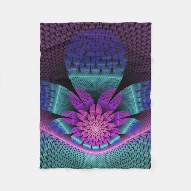 Ovanlig mönstrad färglös fantasy Flower Fractal Fleecefilt (Framsidan)