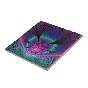 Ovanlig mönstrad färglös fantasy Flower Fractal Kakelplatta