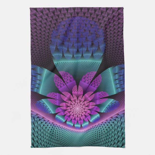 Ovanlig mönstrad färglös fantasy Flower Fractal Kökshandduk (Vertikal)